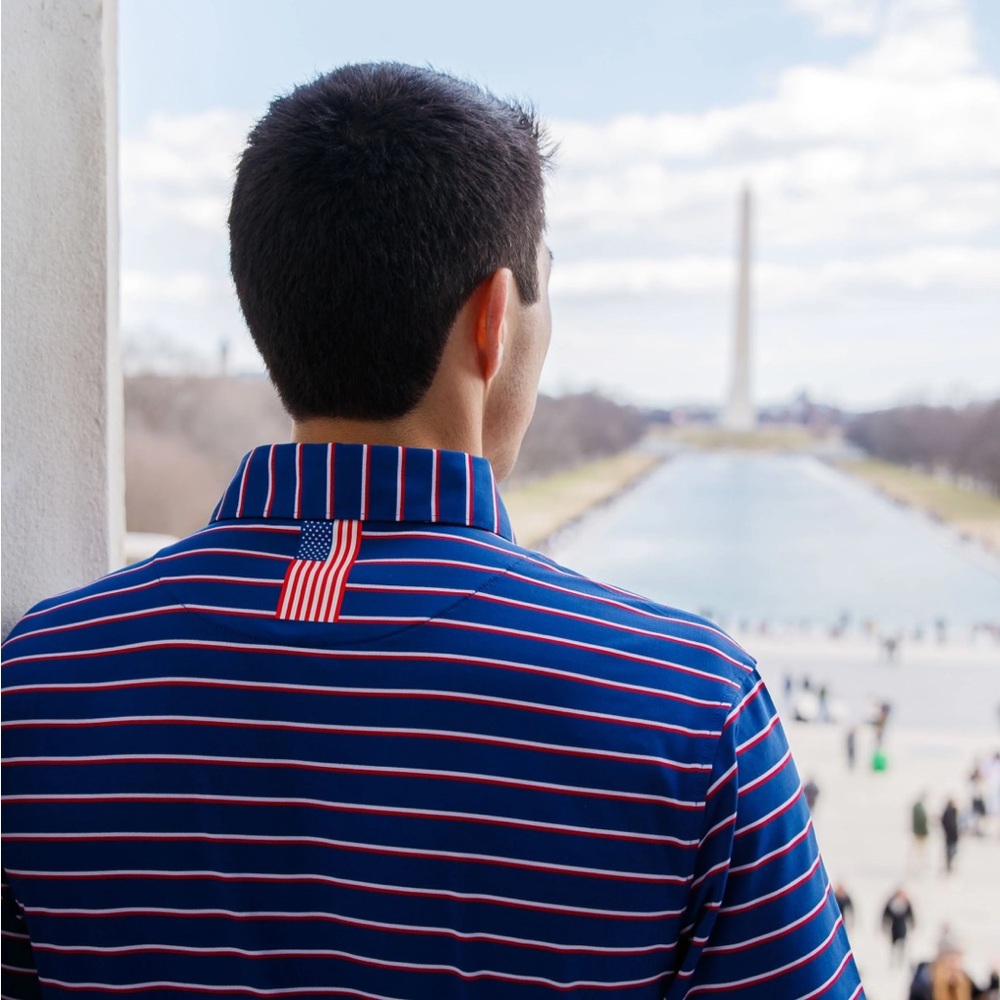 Rhoback American flag polo size small. Perfect for Fourth of July.